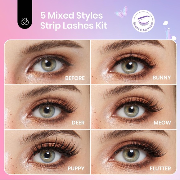 Easy False Eyelashes Animal Magic 5 pairs of Mixed Super Natural with tweezers - Picture 2 of 12